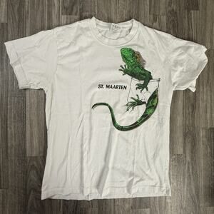St. Maarten Iguana Graphic Tee Caribbean Tourist Souvenir 100% Cotton